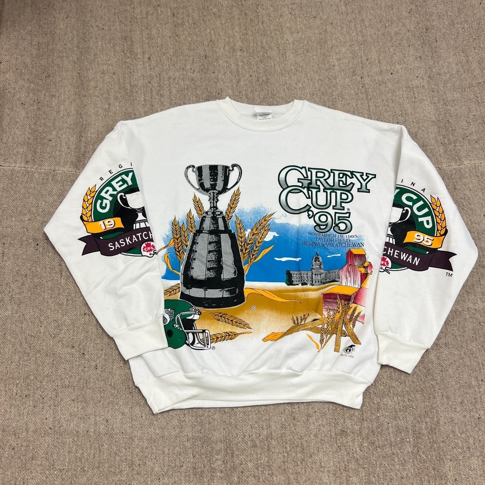 Vintage Grey Cup Sweatshirt Mens medium White 1995 CFL